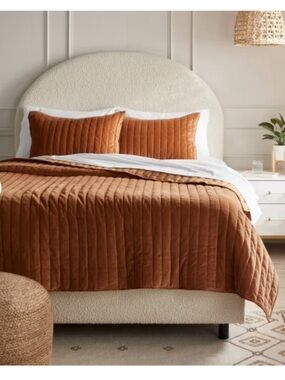 Threshold King Velvet Channel Tufted Stitch Quilt Boho Bedding Camel